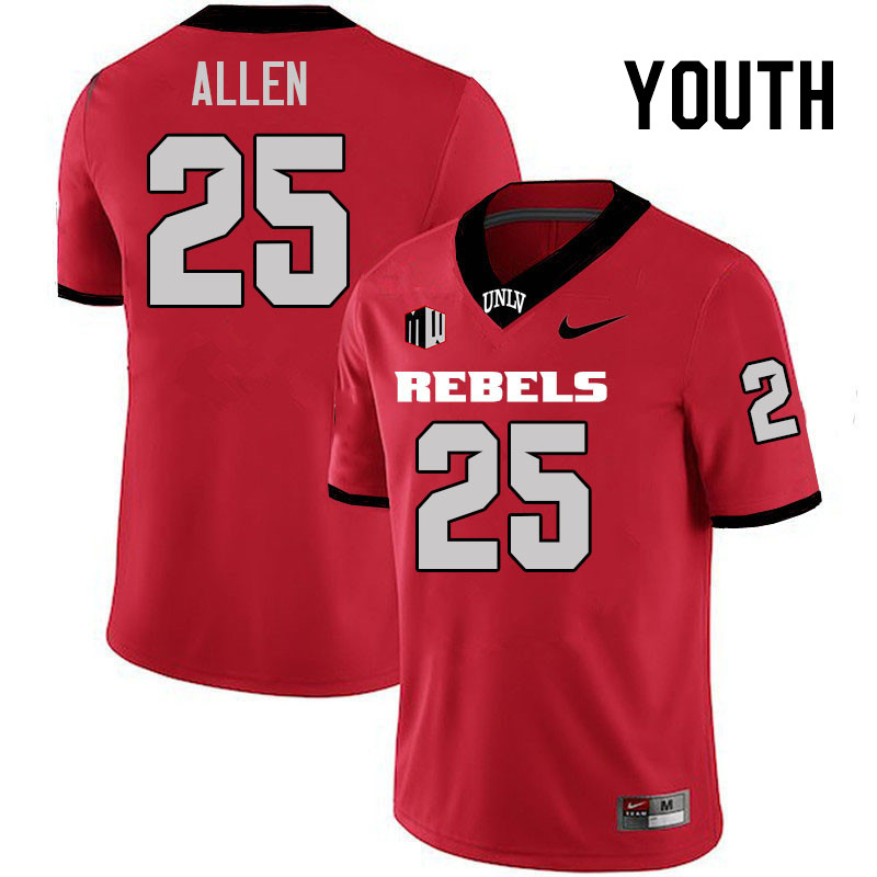 Youth #25 Jaylen Allen UNLV Rebels College Football Jerseys Stitched-Scarlet